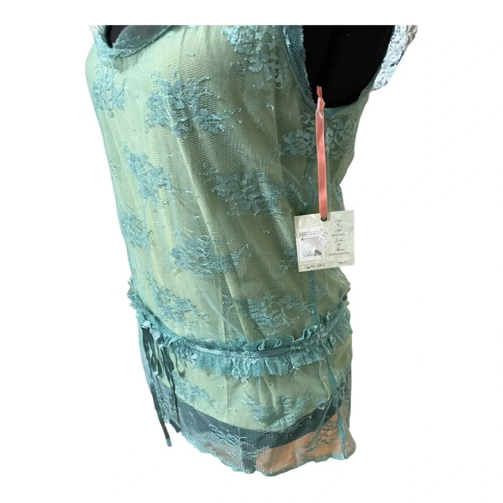 Intuition NWT Green/Blue Ruffled Lace Tie Front Sleeveless Tank Top Size Small - Picture 5 of 6